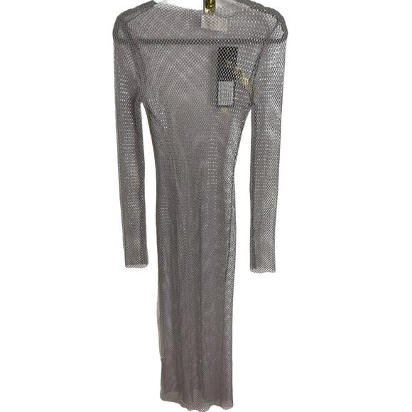 BRONX AND BANCO Long Sleeve Sparkly Embellished Webb Mesh Maxi Dress Size 2 - Picture 4 of 11